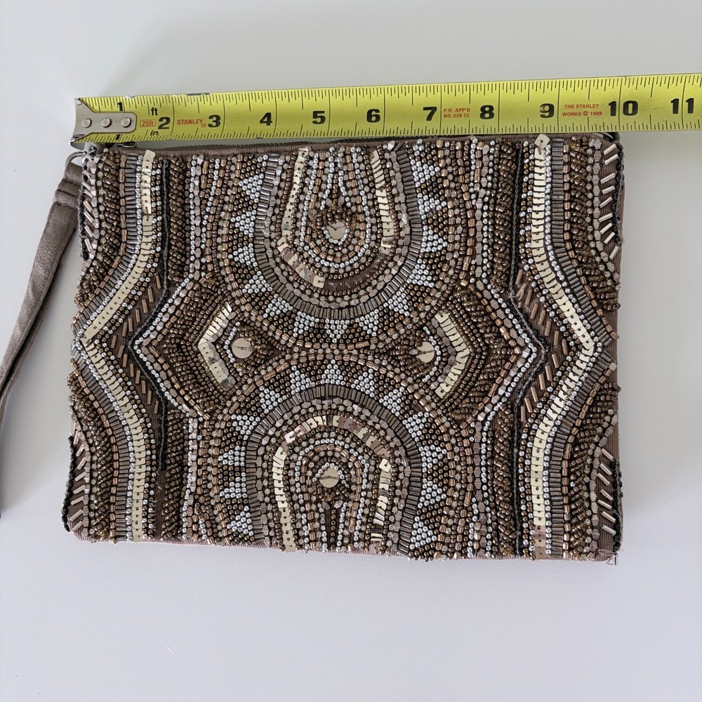 White House Black Market Beaded Wristlet Clutch Bag Art Deco 20s Flapper Wedding - Picture 2 of 8